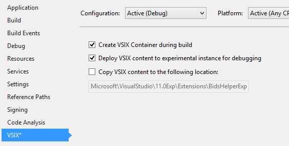 Debugging the VSIX extension